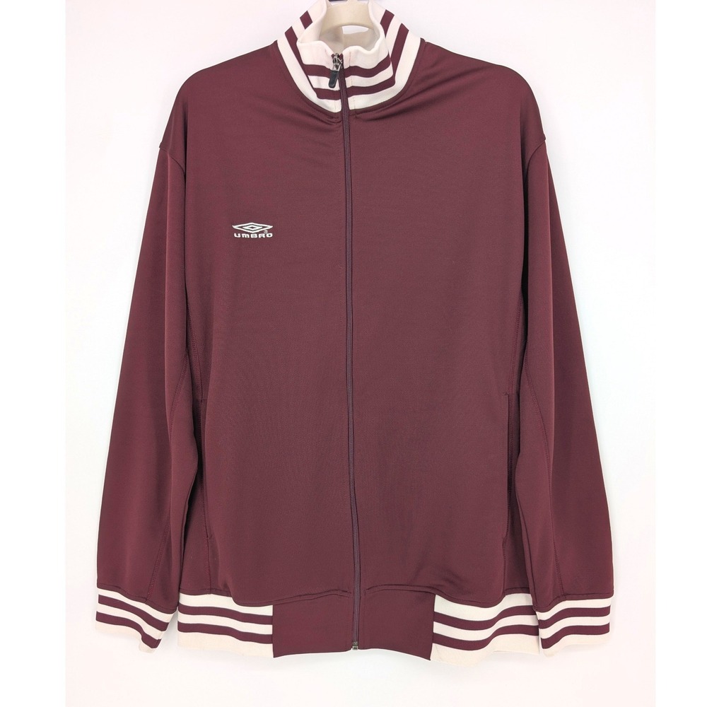 Umbro Track Jacket Mens M‎ Burgundy Full Zip Striped Soccer Streetwear Y2K Retro